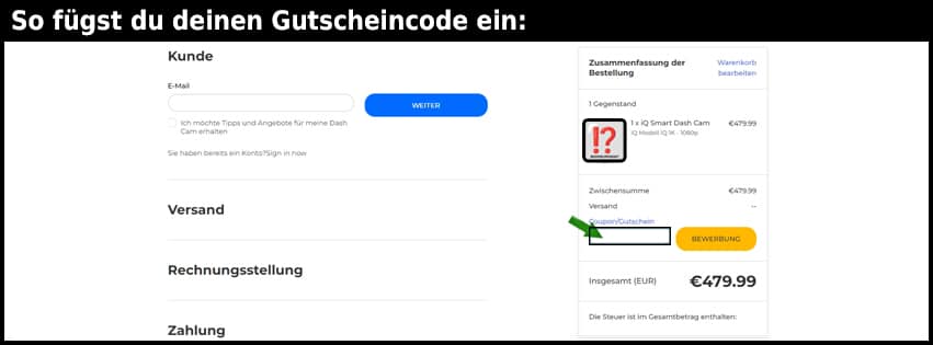 nextbase Gutschein einfuegen und sparen schwarz
