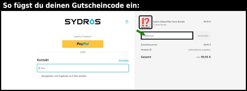 sydros Gutschein einfuegen und sparen schwarz