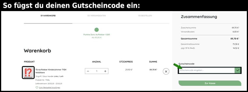 wandkind Gutschein einfuegen und sparen schwarz