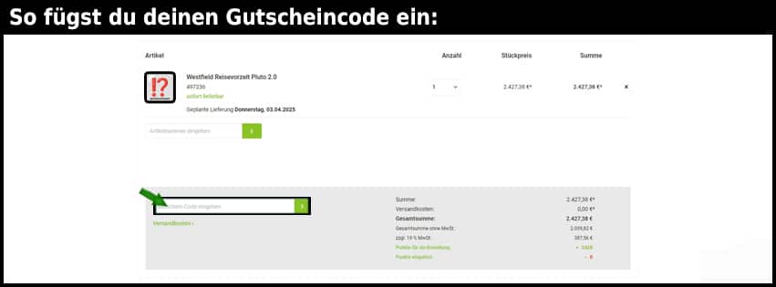 camping-kaufhaus.com Gutschein einfuegen und sparen schwarz