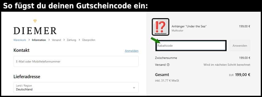 diemer Gutschein einfuegen und sparen schwarz