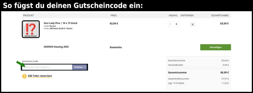 insenio Gutschein einfuegen und sparen schwarz