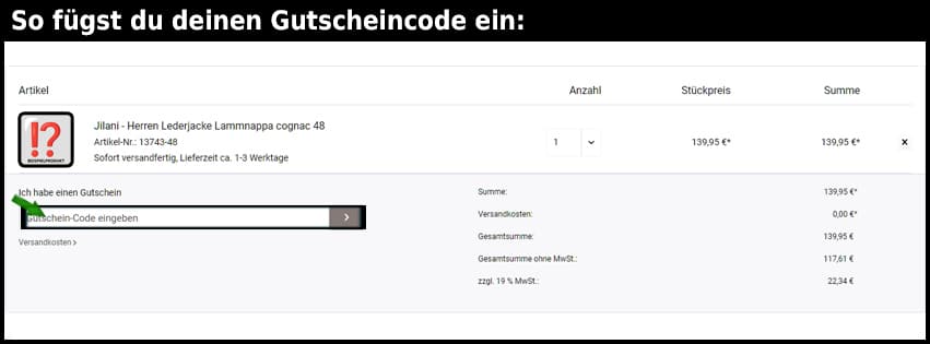 lederjacken24 Gutschein einfuegen und sparen schwarz