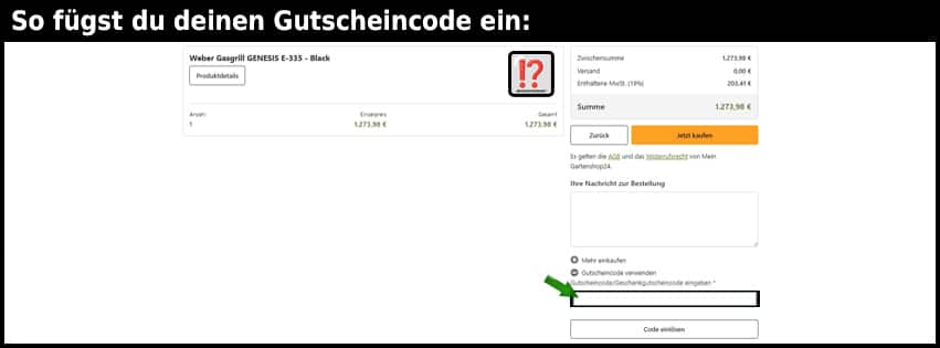 mein-gartenshop24 Gutschein einfuegen und sparen schwarz