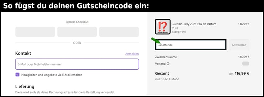 myscent Gutschein einfuegen und sparen schwarz