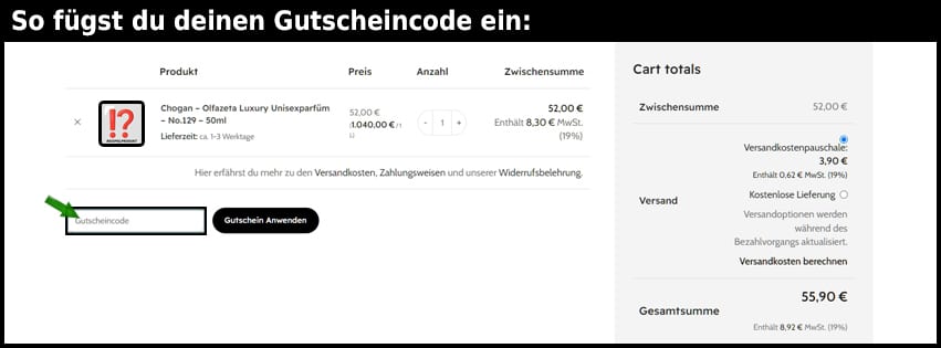 parfum-traum Gutschein einfuegen und sparen schwarz