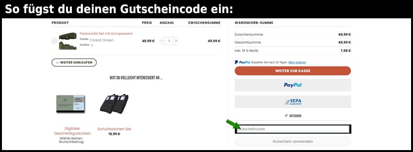 travel-dude Gutschein einfuegen und sparen schwarz