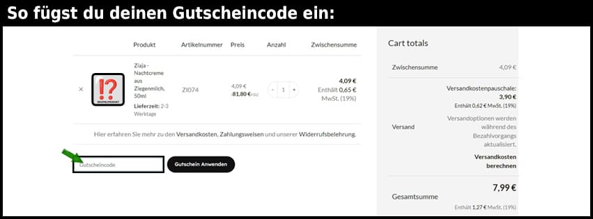 ziaja Gutschein einfuegen und sparen schwarz