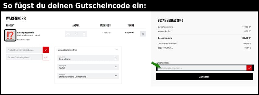 dermasr Gutschein einfuegen und sparen schwarz