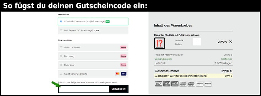 fenzy Gutschein einfuegen und sparen schwarz