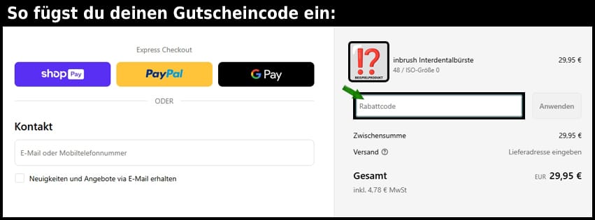 inbrush Gutschein einfuegen und sparen schwarz