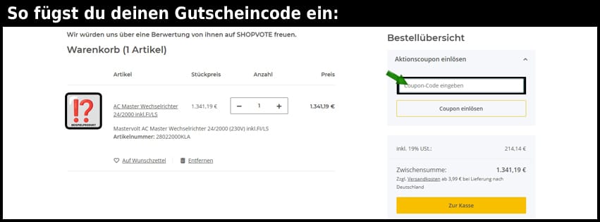 mastervolt-onlineshop Gutschein einfuegen und sparen schwarz
