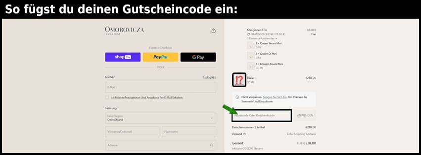 omorovicza Gutschein einfuegen und sparen schwarz