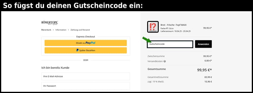 roemertopf Gutschein einfuegen und sparen schwarz