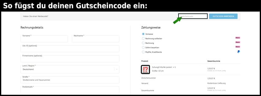 schungit-welt Gutschein einfuegen und sparen schwarz