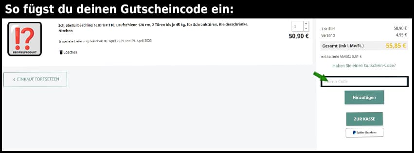 slidup Gutschein einfuegen und sparen schwarz
