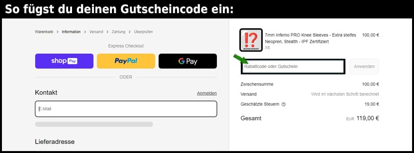 strengthshop Gutschein einfuegen und sparen schwarz