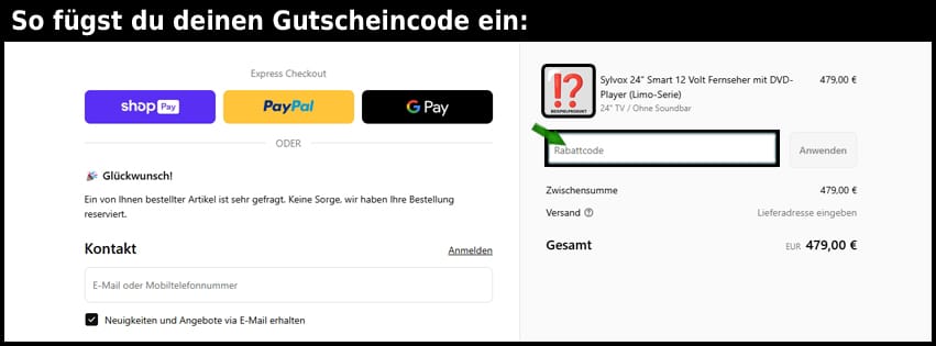 sylvox Gutschein einfuegen und sparen schwarz