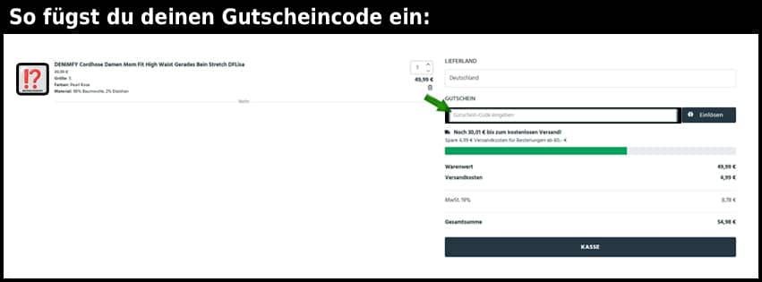 denimfy Gutschein einfuegen und sparen schwarz
