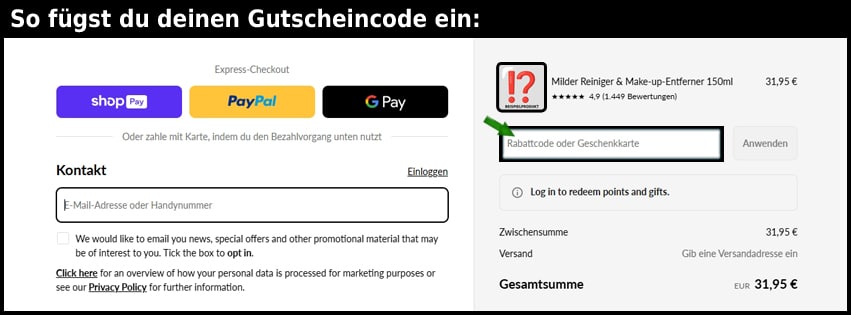 greenpeople Gutschein einfuegen und sparen schwarz