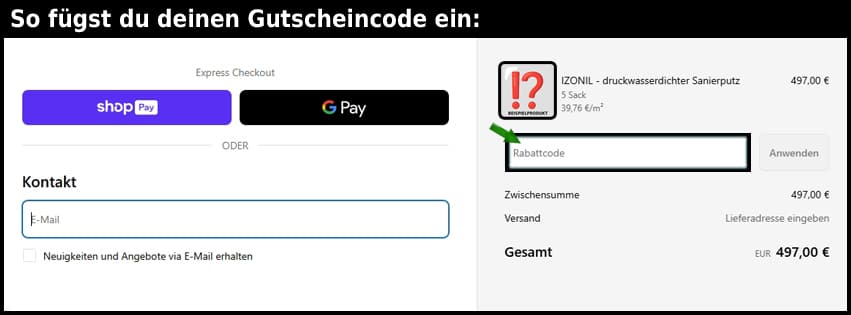 izonil Gutschein einfuegen und sparen schwarz