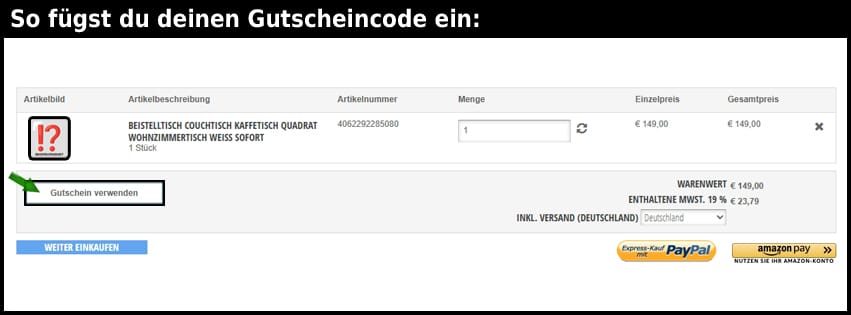 jvmoebel.de Gutschein einfuegen und sparen schwarz