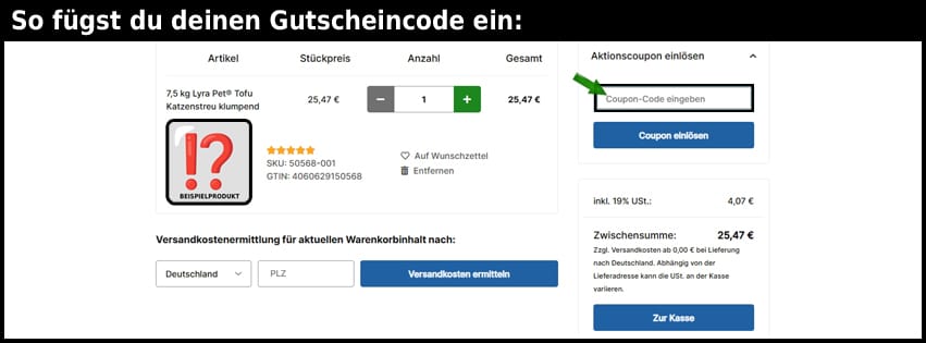 lyra-pet Gutschein einfuegen und sparen schwarz