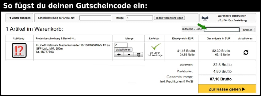 netzwerkartikel.de Gutschein einfuegen und sparen schwarz